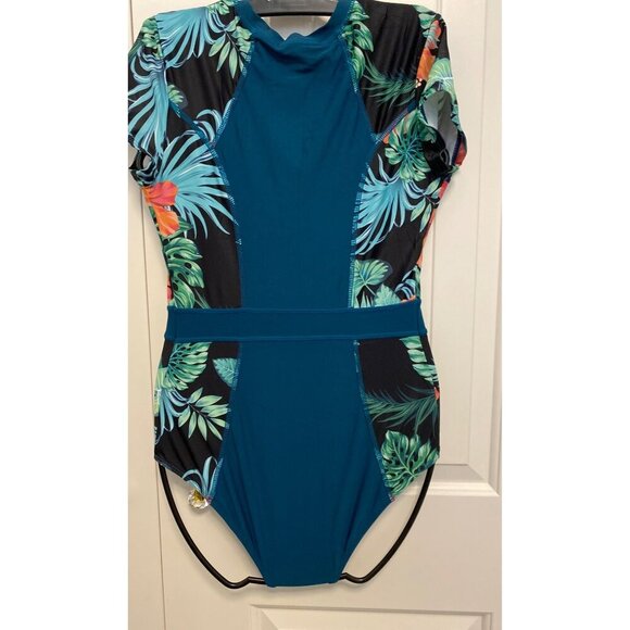 Grace Karin Womens Tropical Floral Short Sleeve Zip Swimsuit, NWT, Small - Picture 4 of 6